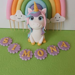 Unicorn and rainbow cake toppers for girls birthday cake decorating, fondant unicorn cake decoration