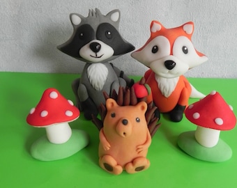 Animal Birthday cake toppers for woodland themed cake with fondant animals