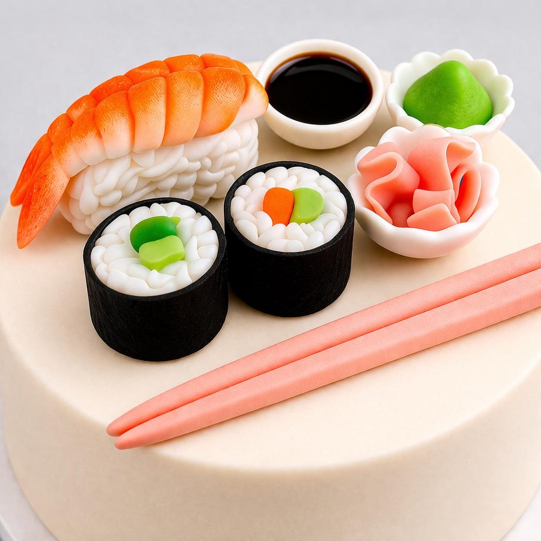 Food Case Topper Fondant Sushi Cake Topper,sushi Theme Birthday Cake Decoration, Edible ...