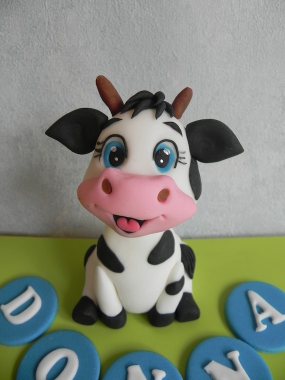 Cow Cake Topper for Birthday Cake/ Fondant Cow Decoration 