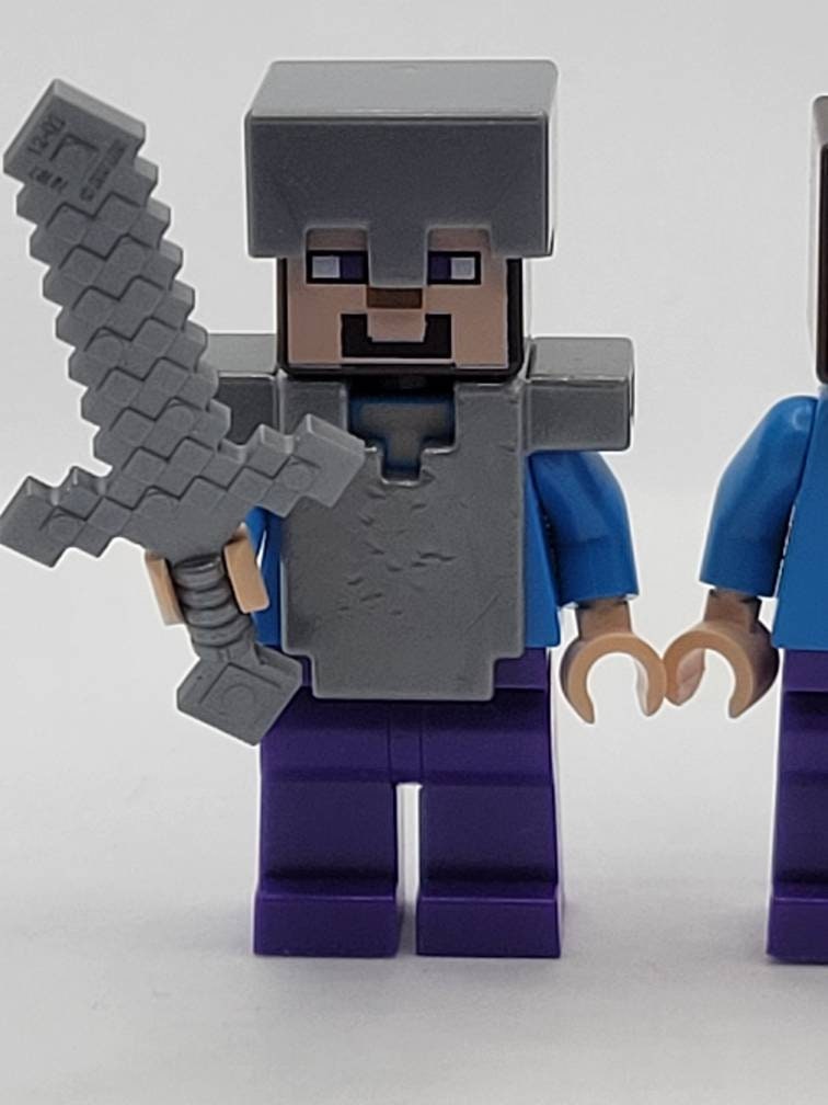 LEGO Minecraft Minifigures (LOT of 2) Steve With Iron Armor, Picaxe And  Sword