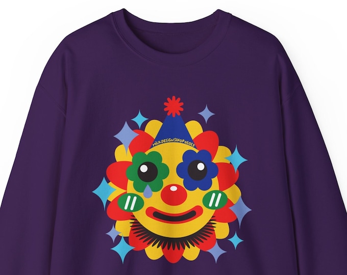 Flower Clown Sweatshirt / Clowncore Aesthetic / Clowncore Clothing / Clowncore Cute Pullover / Cute Gift For Her / Cute Gift For Him