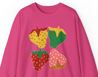 Strawberry Sweatshirt: Cottagecore Kawaii Pullover with Handdrawn Design