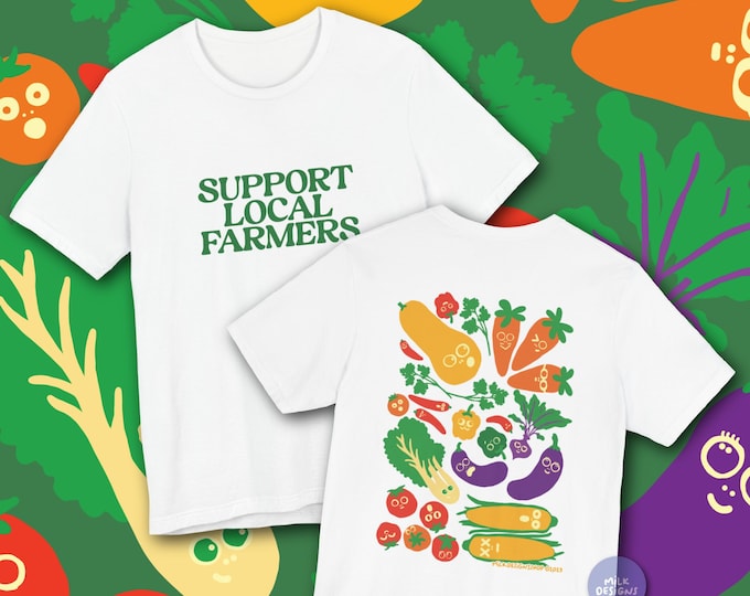 Support Farmers Shirt / Cute Veggie TShirt / Kawaii Vegetable Shirt / Indie Clothing / Cute Gardening Tee / Gift For Her / Gift For Him