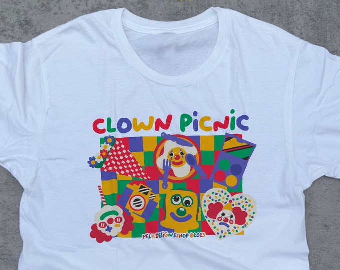 Clown Picnic Shirt / Clowncore Aesthetic / Clowncore Clothing / Kawaii Clown TShirt / Kidcore Tee / Cute Gift For Her / Cute Gift For Him