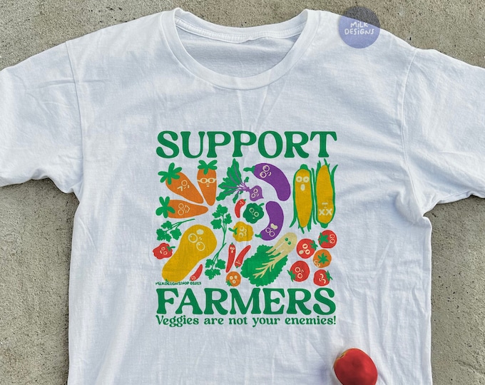 Support Farmers Shirt / Cute Veggie TShirt / Kawaii Vegetable Shirt / Indie Clothing / Cute Gardening Tee / Gift For Her / Gift For Him