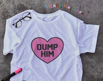 Dump Him Y2K Statement Tee, Red Heart Graphic