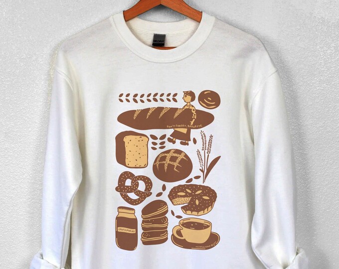 Cafe Sweatshirt / Coffee Shop Sweatshirt / Kawaii Sweatshirt / Kawaii Clothing / Bread Print Crewneck / Gift For Her / Gift For Him