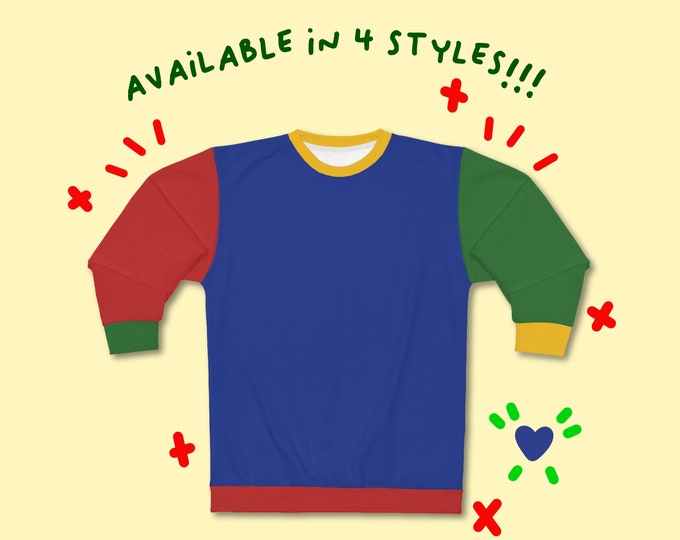 Retro Color Block Sweatshirt / Kidcore Clothing / Clowncore Clothing / Cute Sweater / Clown Aesthetic Pullover / Gift For Her / Gift For Him