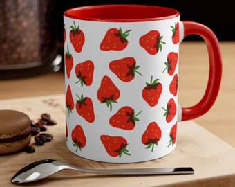 Strawberry Mug Overprint, Cottagecore Aesthetic Mug, Cute Coffee Cup, Gifts For Her / Christmas Gifts / Strawberry Cup