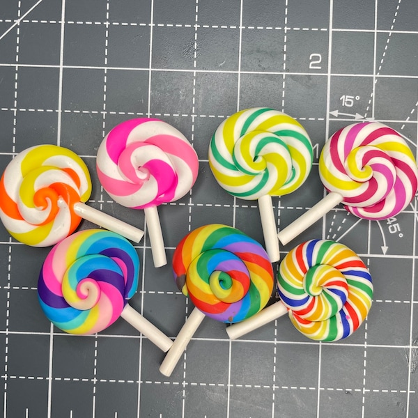 Rainbow lollypop polymer clay embellishments/DIY supply/craft supply/phone case or frames decoration/ship from USA