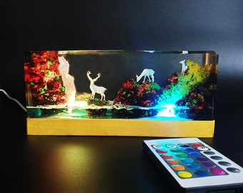 Resin night light deer, Deer In The Forest night light, Resin Lamp, Epoxy resin lamp, Custom Night Light, Home Decoration , Gift