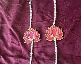 Lotus wall hanging  berry color home decor faux pearl decor