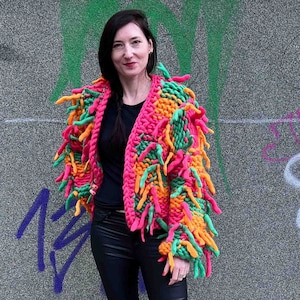 Chunky Cardigan Multicolored chunky knit Sweater Merino Wool colossal knit chunky Cardigan handmade giant knitted super soft gift for her