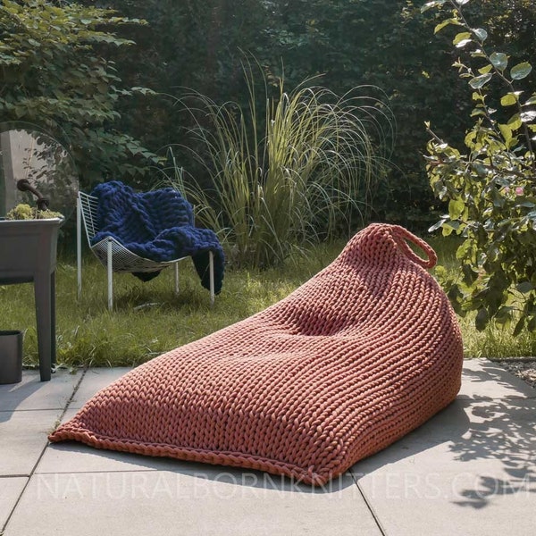 WASHABLE Large Bean Bag Pouf Giant oversize outdoor pouf chunky knit pouf large nursery pouf boho terrace lounge chair floor kids pillow