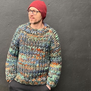 Chunky Knit Mens Melange Sweater,Merino wool cardigan, Super Chunky yarn jumper, Giant Knit Sweater,  Chunky yarn knit cardigan