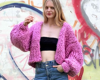 チャンキーニットカーディガン オーバーサイズ 100% メリノウール