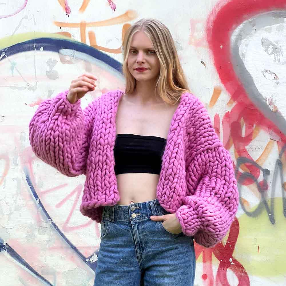 チャンキーニットカーディガン オーバーサイズ 100% メリノウール