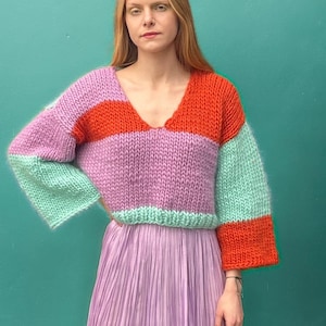 Chunky Knit sweater Organic 100%Merino Wool super  Short oversize jumper handmade giant knitted super soft sweater unique gift for her
