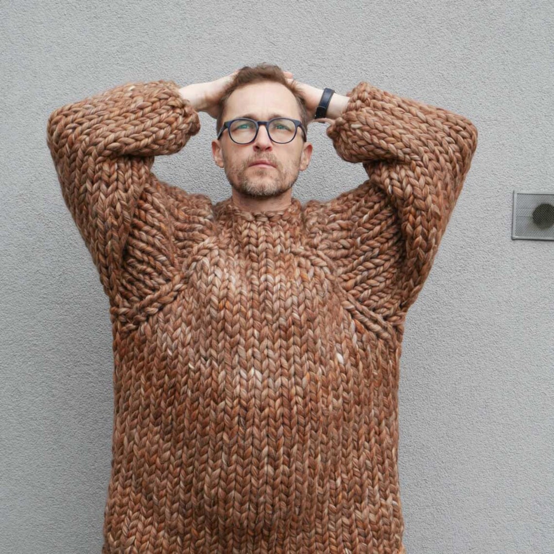 Merino Mens Sweater Chunky Knit Mens Melange Sweater Wool Cardigan