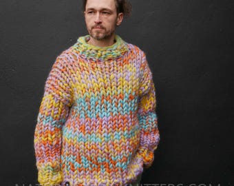 Chunky Knit Mens Sweater Pullover Knit Pattern Knitted Chunky Yarn Wool colossal sweater giant yarn Beginner Friendly Knitting Pattern