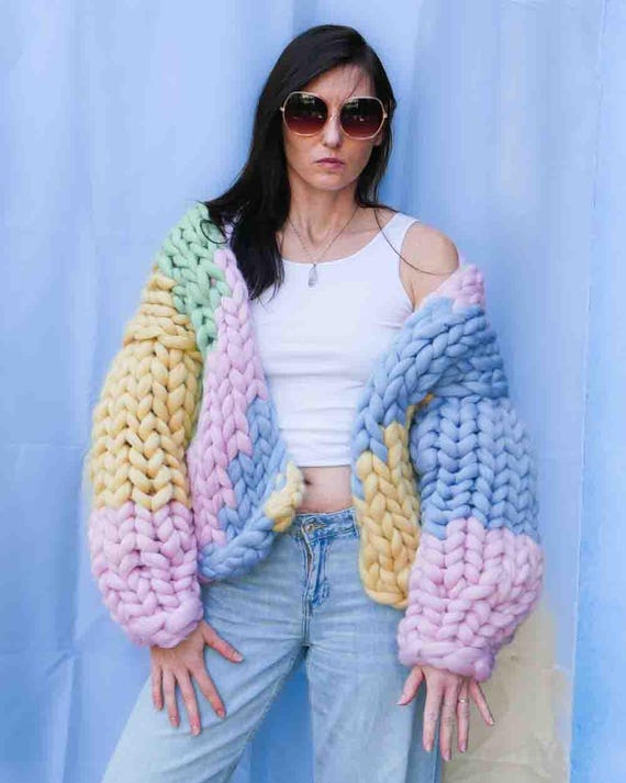 チャンキーニットセーター、チャンキーウールオーバーサイズ