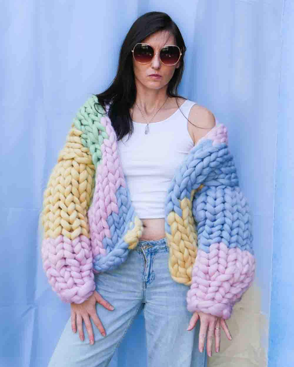 45R Badou-R チャンキーニットカーディガン ELFRANK カーディガン ざっくり編み チャンキーニット カーディガン