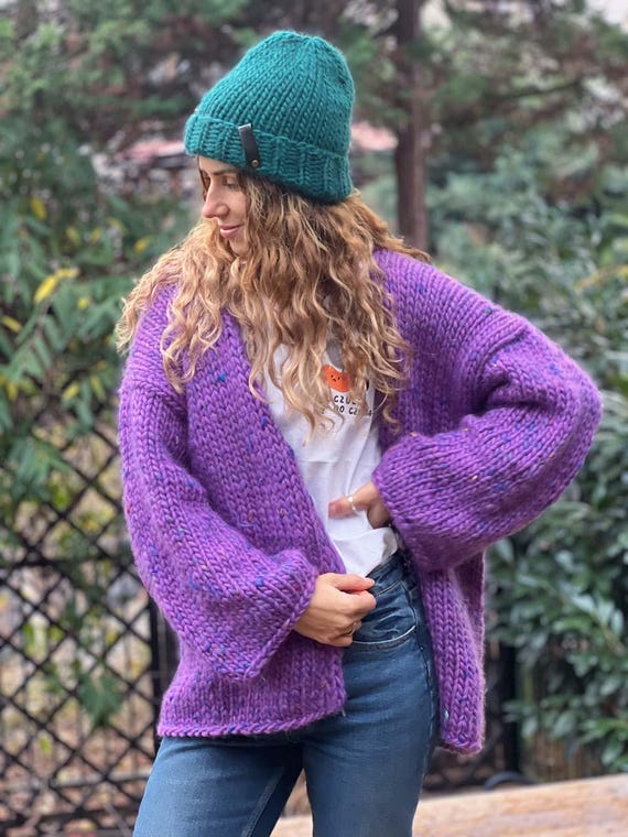 Cardigan in lana merino a maglia grossa, maglione in lana merino