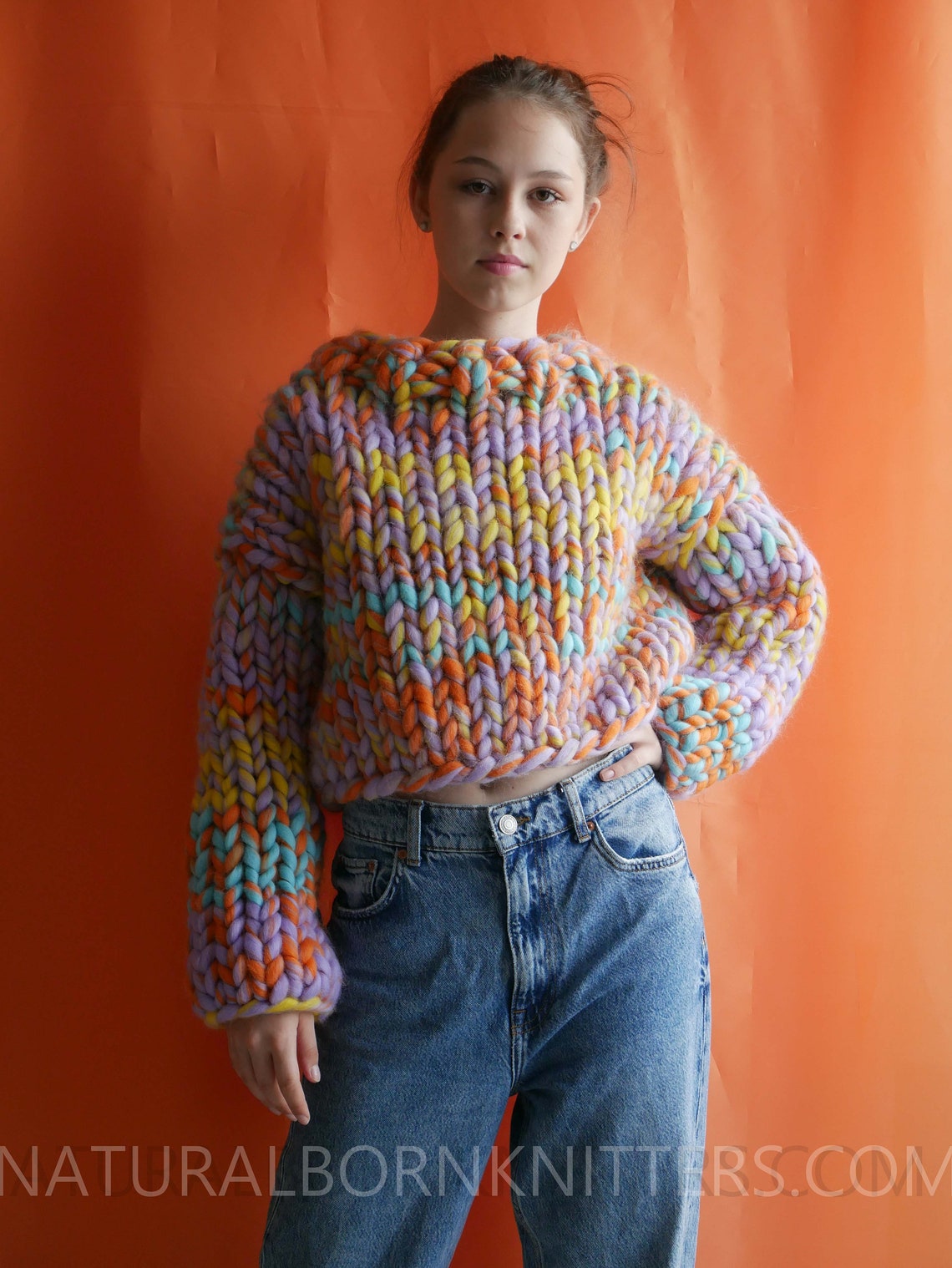 Chunky Knit Sweater Multicolored Giant Yarn Pullover Mega - Etsy