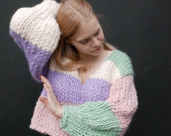 Chunky Knit Sweater, multicolored chunky wool cardigan, Super Chunky bulky yarn sweater, Giant Knit Sweater, Chunky yarn knit cardigan
