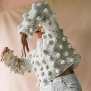 Chunky Knit sweater Organic 100%Merino Wool super  Short oversize jumper handmade giant knitted soft sweater unique gift for her bubble