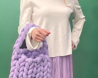 チャンキーニットクラッチ、チャンキーコットンチューブヤーン