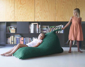 Giant Knitted Bean Bag Chair WASHABLE Pouf Giant Outdoor Chunky