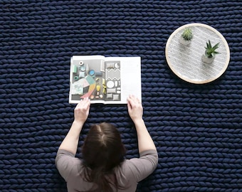 Alfombra gruesa de lana merino afieltrada, estilo escandinavo, diseño contemporáneo, minimalista, bohemio, hecha a mano, de ganchillo, gigante, para niños, guardería.