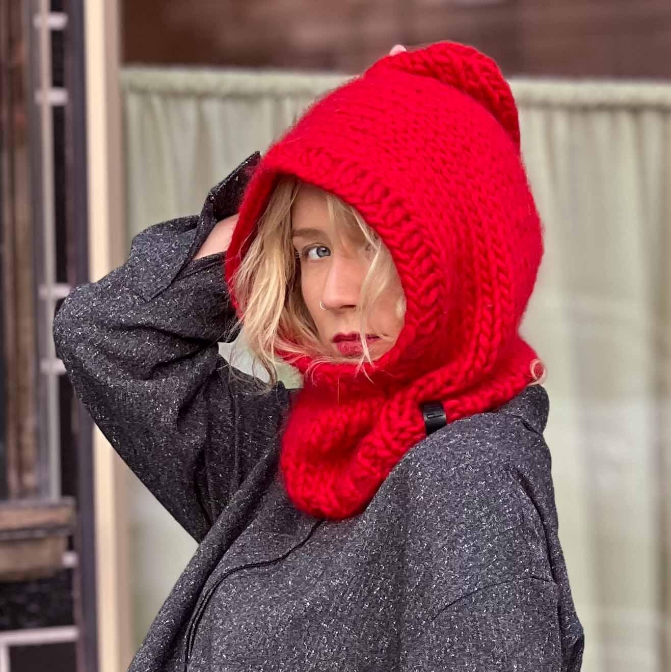 Merino Knit Balaclava Hood Chunky Knit Wool Knitted Hat Unisex