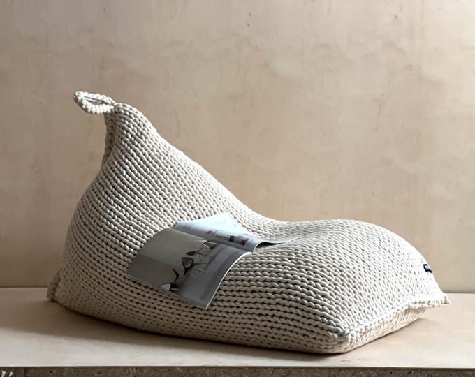 Giant Knitted Bean Bag Chair WASHABLE Pouf Giant outdoor pouf chunky knit pouf large nursery  boho terrace lounge chair floor kids pillow