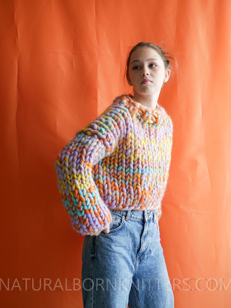 Chunky Knit Sweater Multicolored Giant Yarn Pullover Mega Etsy