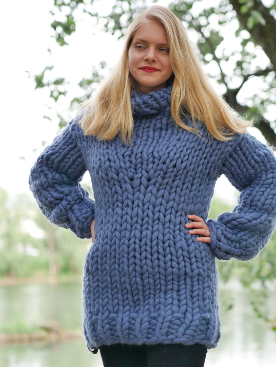 Chunky Knit Turtleneck Long Sweater 100% Organic Merino Wool Fetish ...
