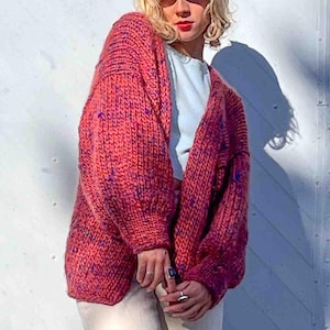 Chunky knit Cardigan Merino Silk oversized chunky yarn Merino Wool super Giant yarn hand knitted Sweater handmade knitted unique gift