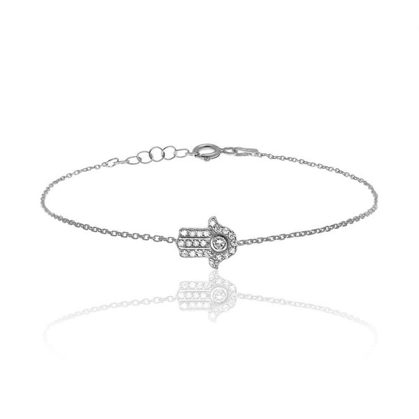 Hamsa Hand Anklet paved with sparkling CZ Diamonds - Elegant Charm on Dainty Sterling Silver 925 Chain