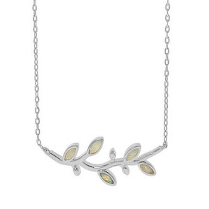 White Opal Olive Tree Branch Leaf Necklace, Sterling Silver, Dainty Ancient Greek jewelry, griechischen schmuck, Opale Blanche, bijoux grec image 1