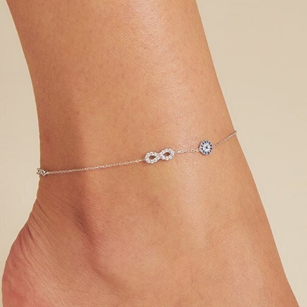 Evil Eye Anklet - Infinity Anklet - Sterling Silver Anklet - Greek Evil Eye - Tiny Charms - CZ Anklet - Summer Jewelry - Gift for Her
