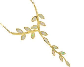 White Opal Olive Tree Branch Leaf Necklace, Sterling Silver Gold Filled, Dainty Ancient Greek jewelry, griechischen schmuck, bijoux grec