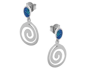 Blue opal Spiral Dangle Earrings Sterling silver Greek jewelry from Greece Gioielli Greco Bijoux grec Griechischer Schmuck Griekse sieraden