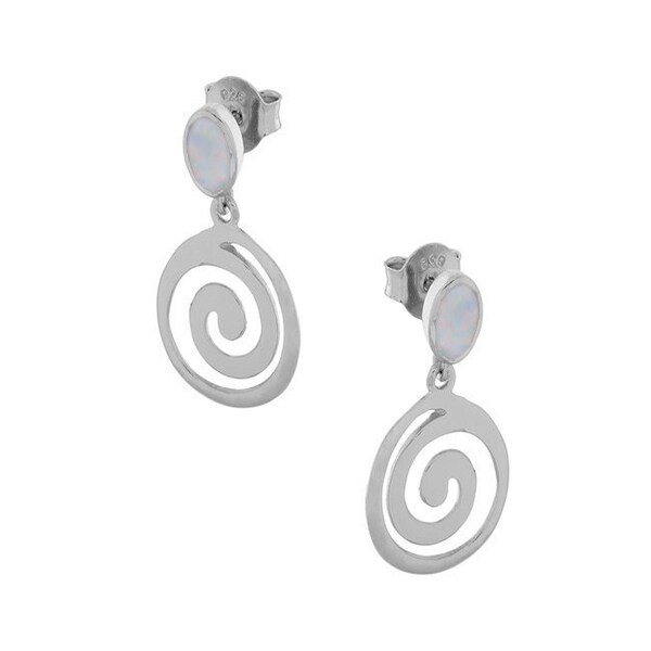 White opal Spiral Dangle Earrings Sterling silver Greek jewelry from Greece Gioielli Greco Bijoux grec Griechischer Schmuck Griekse sieraden