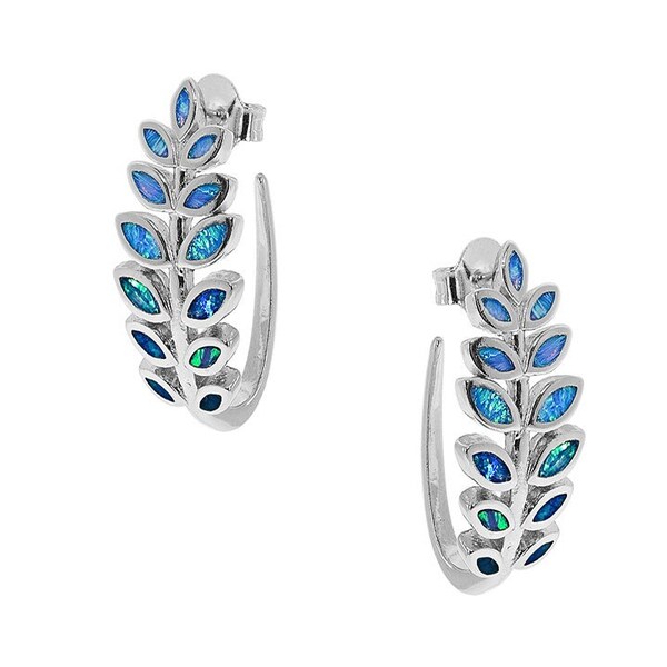 Blue opal Leaf Open Hoop Earrings Sterling silver Greek jewelry from Greece Gioielli Greco Bijoux grec Griechischer Schmuck Griekse sieraden