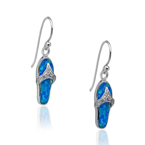 Blue opal Sandal Dangle Earrings Sterling silver Greek jewelry from Greece Gioielli Greco Bijoux grec Griechischer Schmuck Griekse sieraden