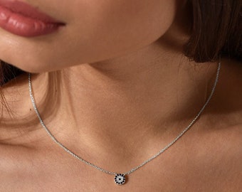 Collana con occhi delicati, Collana con occhi blu, Collana con occhio greco CZ, Collana in argento sterling, Piccolo fascino minimalista protettivo di energia scintillante