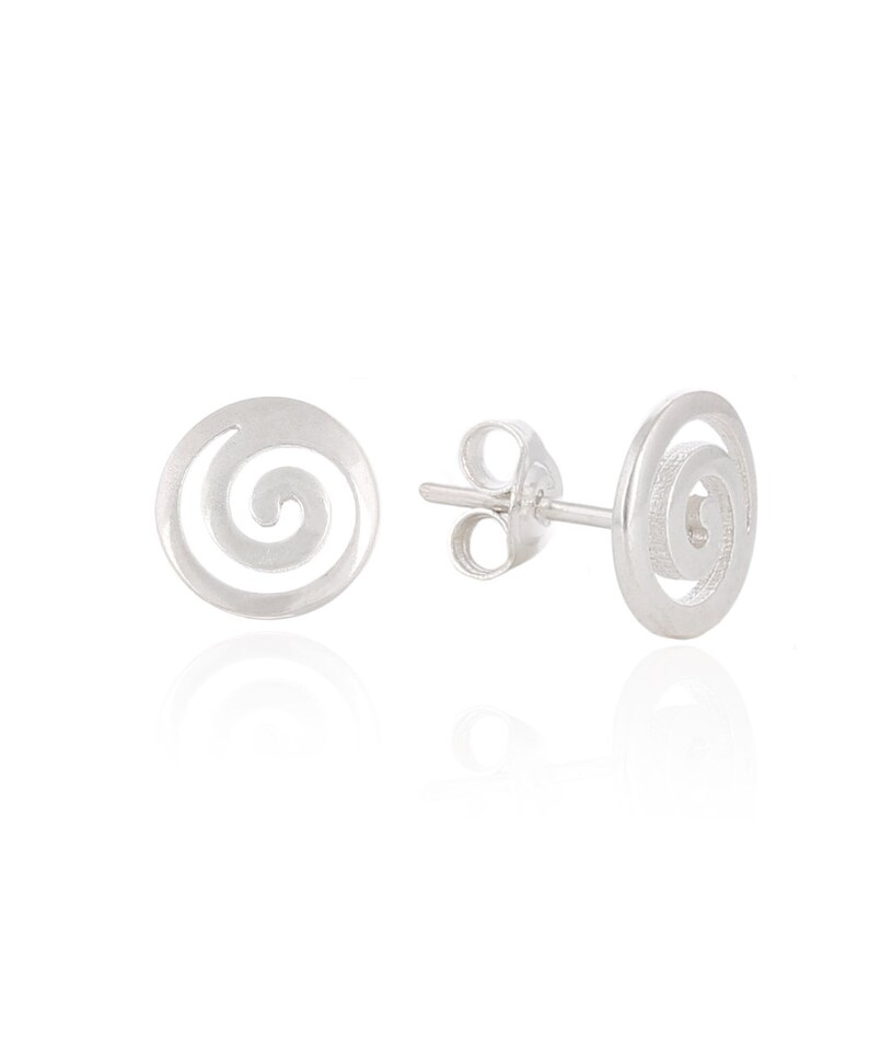 Pendientes diminutos delgados en espiral multicapa geométricos de plata de ley, pendientes circulares, pendientes de diseño contemporáneo moderno imagen 5