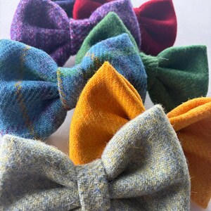 HARRIS TWEED Dog Collar Optional Bow Lead Skye Blue Metal Plastic Buckle Puppy Country Tweed image 8